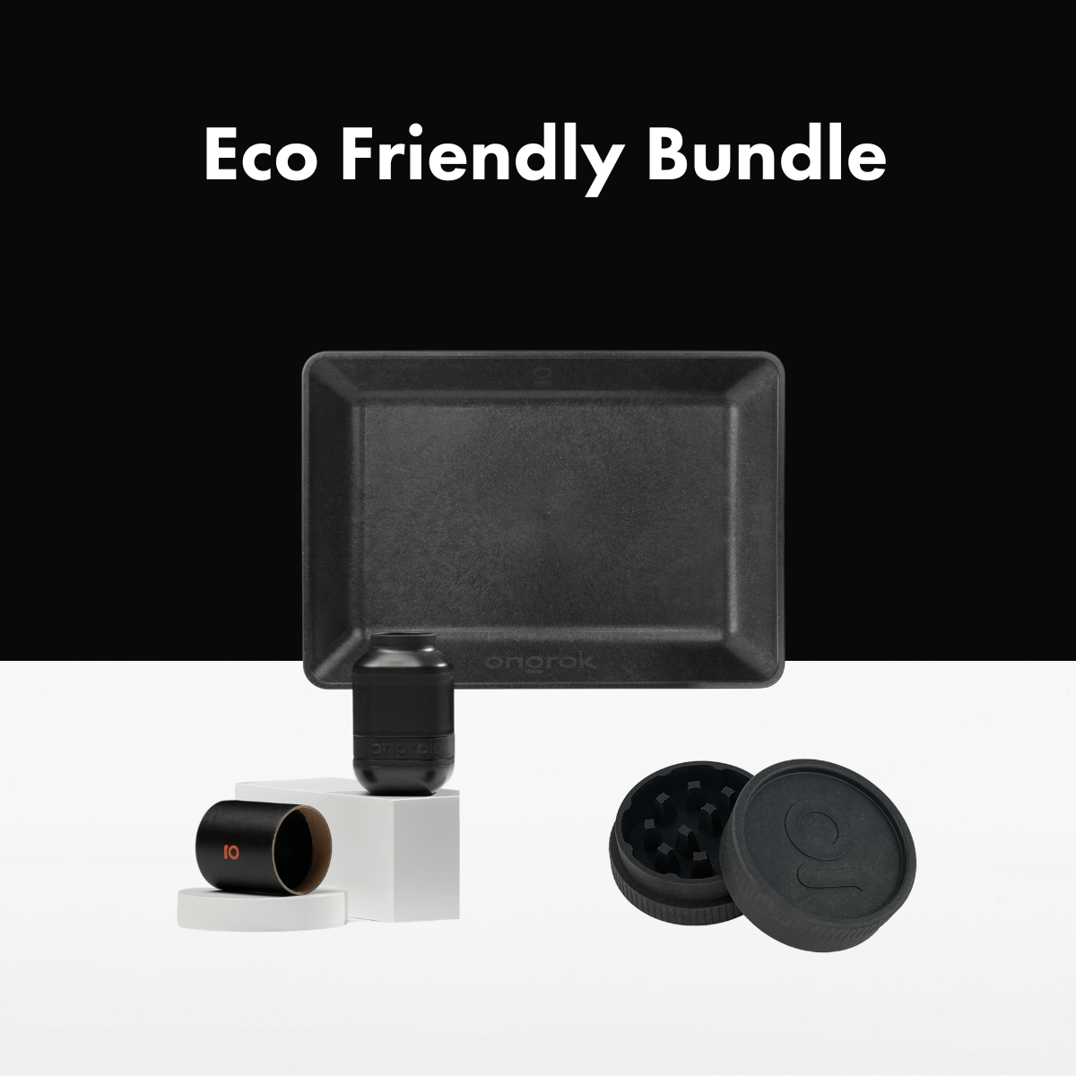 ONGROK Eco Friendly Bundle with a molded fiber tray, a degradable grinder and a storage tin