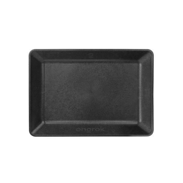 ONGROK Eco-Tray in black molded plant fiber, seen from above with the ongrok wordmark